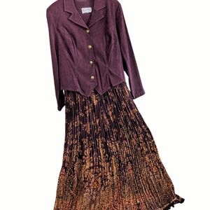 Vintage Stonebridge Mock 2-Piece Dress • Plum Faux Suede & Paisley Maxi • 1PC